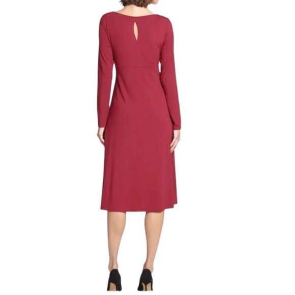 Eileen Fisher Keyhole Back Stretch Jersey Long Sleeve Dress Burgundy Petite XS - Picture 3 of 3